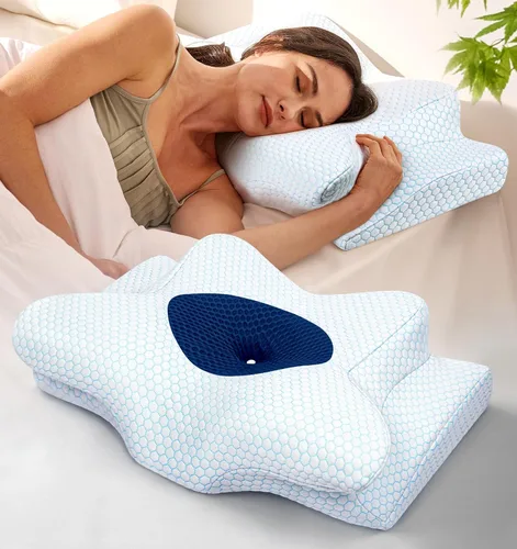 Sleep Doctor - Almohada cervical para dormir, almohada ergonómica para dormir de lado, almohada ortopédica refrescante para aliviar el dolor, Azul