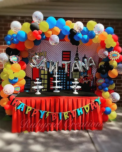 Miniatura 4 de Telón de fondo de superciudad de superhéroe, edificio de ciudad, tema de superhombres, fotografía para niños, recién nacido, baby shower, niño
