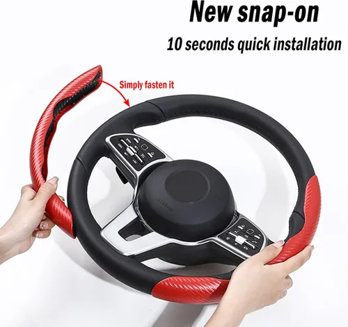 Miniatura 4 de Funda de volante de fibra de carbono, juego de 2 piezas con diseño de mariposa segmentado de agarre antideslizante y cómodo, fácil instalación