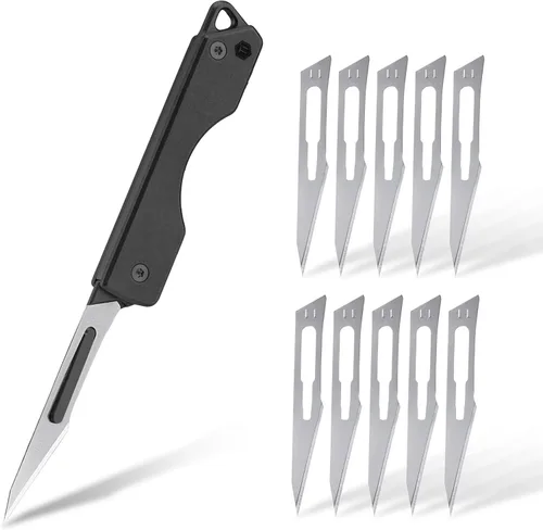 Miniatura 11 de KeyUnity KK01 Cuchillo plegable de titanio, cuchillo de bolsillo EDC con hoja reemplazable #24, para caza al aire libre, campamento, pesca