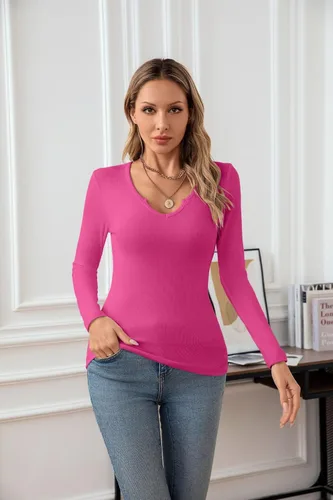 Miniatura 7 de VICHYIE Womens Tops V Neck Summer Short Sleeve Casual Slim Fitted Tshirt