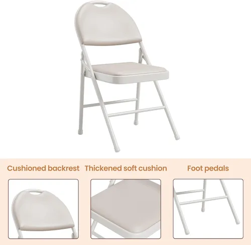 Miniatura 5 de Paquete de 4 sillas plegables con marco de metal con cojín acolchado y respaldo, asiento tapizado de piel sintética de 350 libras, sillas plegables