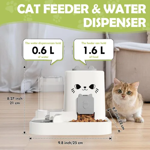 Miniatura 2 de Alimentador automático para mascotas de 1.6 L y dispensador de agua de 0.6 L, dispensador automático de alimentos y agua para gatos, alimentador por