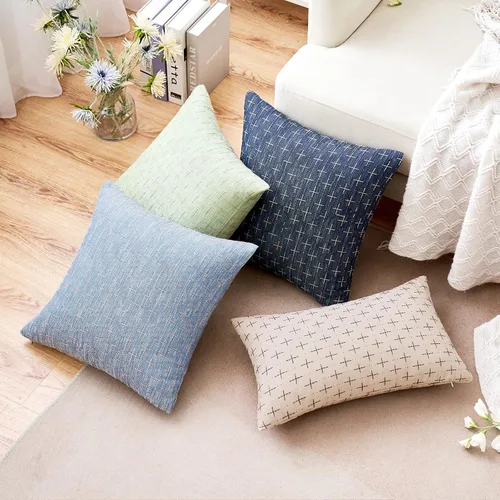 Miniatura 261 de MIULEE - Juego de 2 fundas de almohada decorativas de lino de arpillera navideñas, modernas, estilo campestre, rústicas, tejidas, con textura