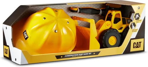 Miniatura 2 de CAT Juguetes de construcción, juego de arena con cargador frontal, cargador de 10 pulgadas, casco duro y 3 herramientas de arena, juguetes de playa