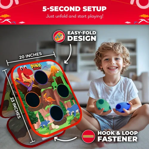 Miniatura 4 de SWOOC Games® - Dino Frenzy™ Juegos de Corn Hole 2 en 1 para niños Configuración en 5 segundos Juego de lanzamiento de bolsas de frijoles