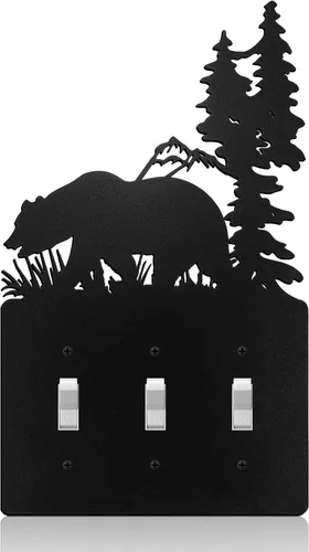 Miniatura 18 de Cubierta de Interruptor de Luz de Oso de Metal Alce Árbol Montaña Alce Placa de Interruptor de Luz Negra Cubierta de Enchufe de Bosque Interruptor