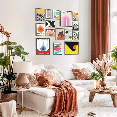Miniatura 3 de MAZUKO 15 piezas de decoración de pared boho – Arte de pared moderno de mediados de siglo, pósteres boho, pósteres para la estética