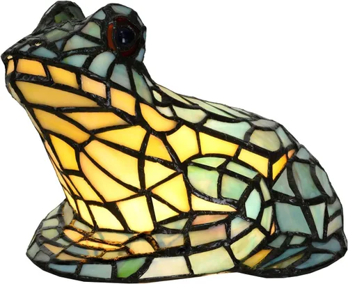 Bieye L10829 Lámpara de Mesa de Rana Estilo Tiffany Vidrio Manchado Luz de Acento Nocturna para Decoración del Hogar Guardería Mesita de Noche