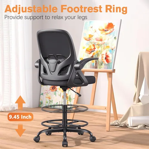 Miniatura 7 de ORRSAKER Silla de Dibujo Alta con Soporte Lumbar y Anillo Reposapiés, Silla de Escritorio Ergonómica Alta de Apoyo de Altura Extendida para Trabajo