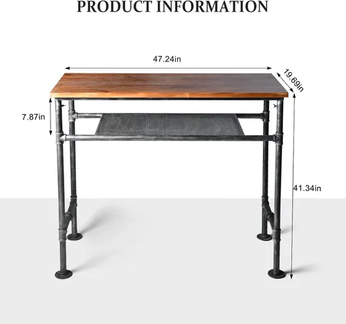 Miniatura 2 de Mesa de bar de 47 pulgadas de alto, mesa de bar de altura de barra, mesa de bar para sofá, mesa de centro rectangular para cocina y comedor, tubo