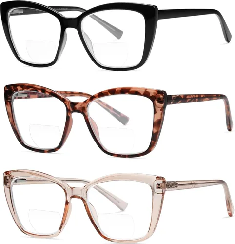 Miniatura 3 de Gafas de lectura bifocales para mujer, ojo de gato, de gran tamaño, bloqueo de luz azul, para lectores de computadora, gafas de diseñador Bifocales