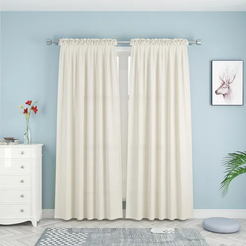 Miniatura 30 de UPOPO Cortinas de Niveles Beige Sobre Fregadero con Textura de Lino para Ventana de Cocina de 16 Pulgadas de Largo Caravana Privacidad Pequeñas