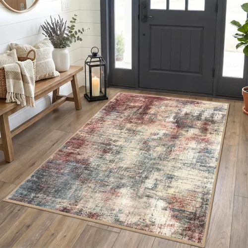 Miniatura 44 de IOHOUZE Alfombra pequeña abstracta de 2 x 3 pies, alfombra de entrada lavable para entrada interior, alfombras con respaldo de goma, alfombra gris