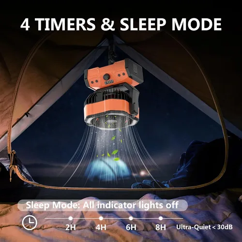 Miniatura 7 de Easywave Ventilador de camping con linterna LED: tienda de campaña de 20000 mAh recargable con batería para exteriores, ventilador oscilante