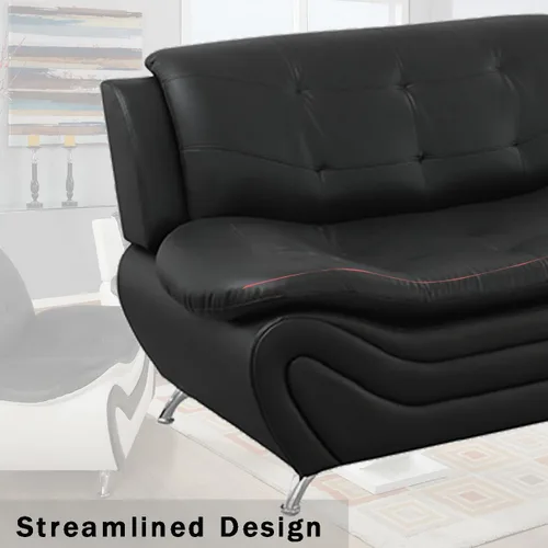 Miniatura 4 de Sofás de cuero para sala de estar, juego de sofá para dormitorio, apartamento, juegos de muebles de sala (a-cuero negro, sofá+sofá biplaza+silla)