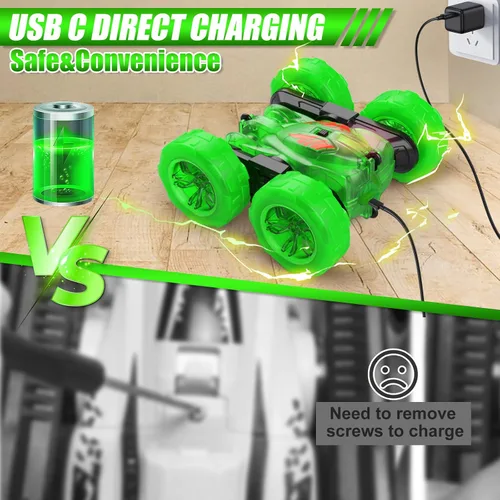 Miniatura 2 de Coche a control remoto - Coches RC recargables de carga rápida directa para niños con luz colorida, camión RC de acrobacia de 4 ruedas motrices