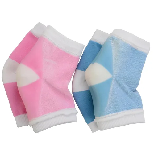 Miniatura 2 de Makhry 2 pares de calcetines de talón de gel de silicona hidratante para piel seca y dura agrietada, punta abierta, cómodos calcetines de Azul y rosa