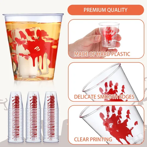 Miniatura 3 de Norme 100 vasos de chupito de plástico de Halloween con estampado de sangre de 2 onzas, vasos desechables de Halloween reutilizables, vasos