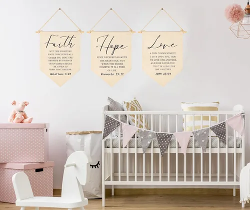 Miniatura 5 de Faith Hope Love-Arte de pared cristiano con texto en inglés "Flower-Scripture", decoración de bandera de arte para bebés, niños y niñas, recién