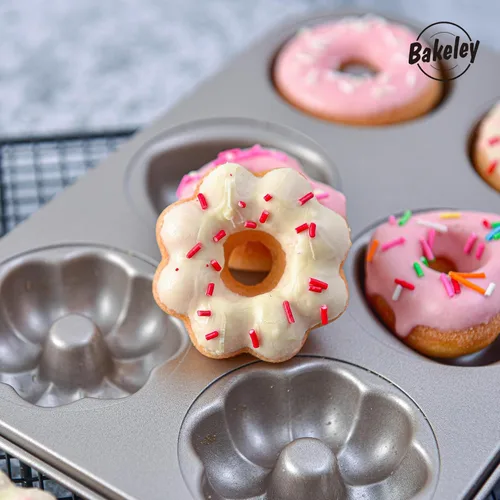 Miniatura 4 de Molde de Donas Elegante, Molde de Donas de 6 Cavidades, Molde de Bundt de Acero Resistente Antiadherente con Forma de Corazón y Flor, Redondo, Juego