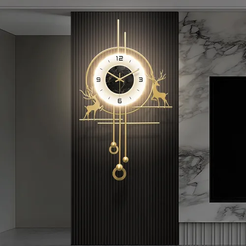 Miniatura 8 de Reloj de pared dorado para sala de estar, reloj de pared decorativo dorado grande con luz, reloj de pared silencioso creativo decorativo