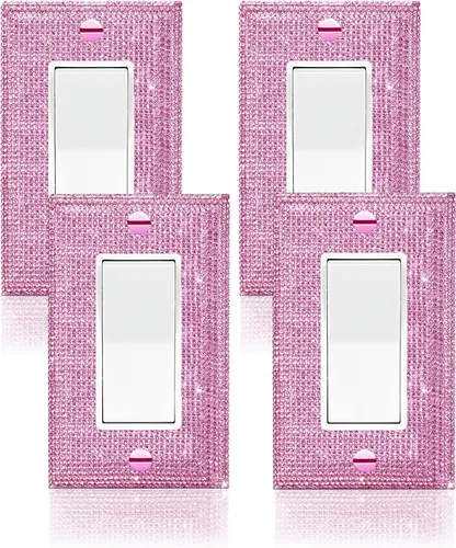 Miniatura 15 de 4 Piezas Cubiertas de Tomacorriente con Diamantes de Imitación Plateados Brillantes Placa de Pared 1 Gang Toggle Cubierta de Interruptor de Luz