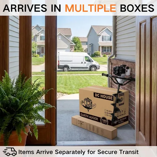 Miniatura 5 de DC HOUSE 52cc 1800W Perforadora de Tierra a Gas con Certificación EPA, con 2 Brocas de 6 y 10 Pulgadas, Relación de Mezcla 30:1, para Valla, Tierra
