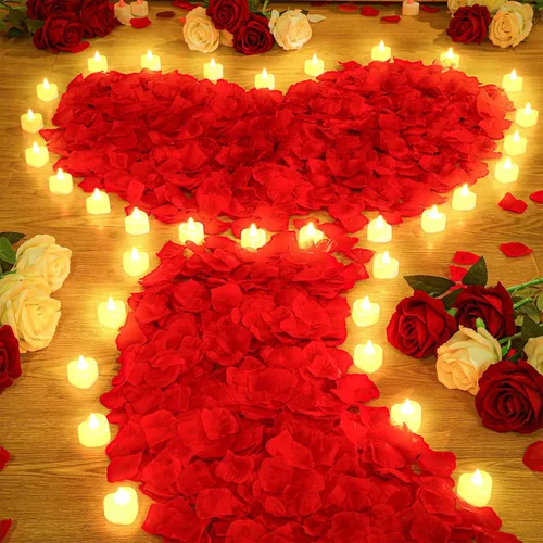 Miniatura 8 de VIHOSE 4000 pétalos de rosa artificiales con 24 velas LED de té, velas LED sin llama, pétalos de rosa falsos para bodas, fiestas de cumpleaños