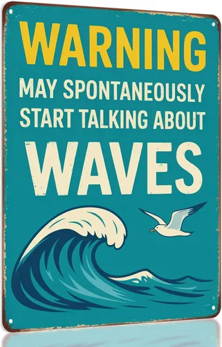 Funny Surf Decor Sign, Surf Room Decor Wall Art, Warning May Spontaneously Start Talking About Waves Sign, Surfer Gifts for Men, Surfing Gifts,
