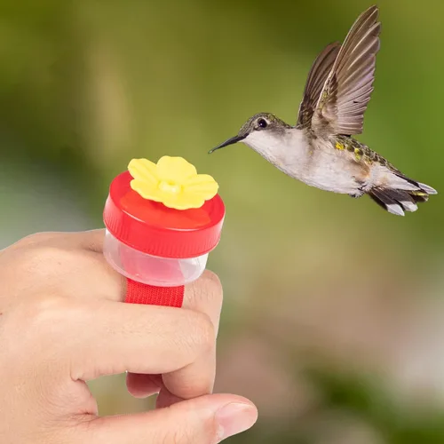 Miniatura 4 de Comederos de Anillo para Colibríes de Mano, 4 Piezas Mini Comedero de Mano para Colibríes con 4 Piezas Cepillo de Limpieza, Comederos de Pájaros