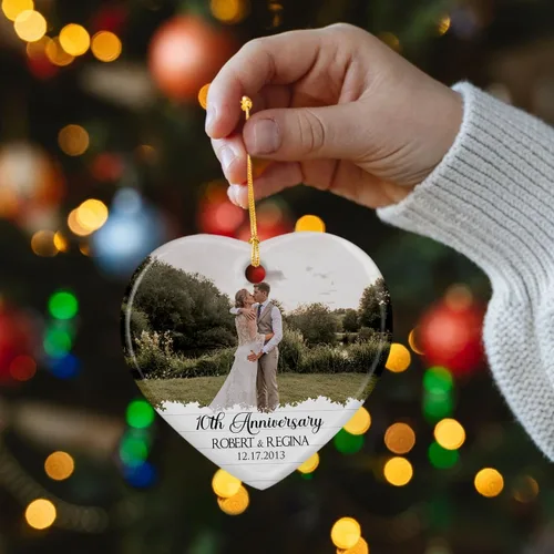 Miniatura 5 de Adorno Colgante de Cerámica con Foto Personalizada, Añade Cualquier Imagen Adorno de Aniversario Regalo para Él Ella Sr. Sra., Foto Personalizada