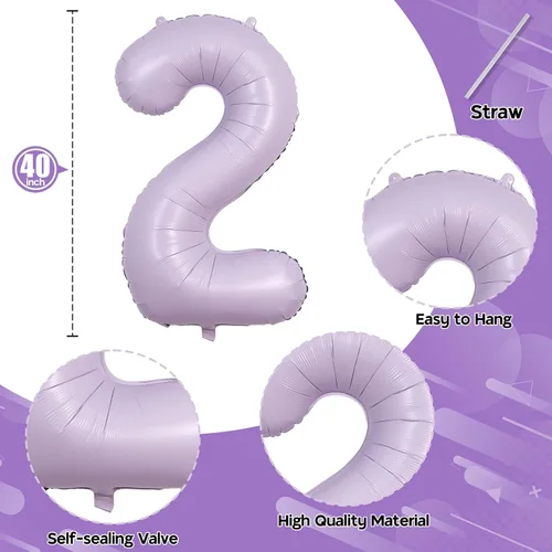 Miniatura 2 de Globos morado pastel de número 12, 40 pulgadas, globos gigantes de aluminio, de mylar, número 1 y 2, para niñas de 12 años, globos lilas