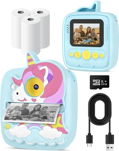 Cámara de impresión instantánea para niños de 3 a 12 años, cámara para niños con tarjeta SD de 32 G y papel de 300 fotos, foto de 48 MP, video
