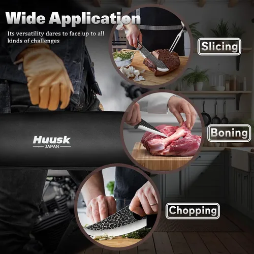 Miniatura 5 de Huusk - Juego de cuchillos de carnicero para corte de carne 10 piezas, cuchillo de chef serbio vikingo de cocina con bolsa enrollable, cuchillos
