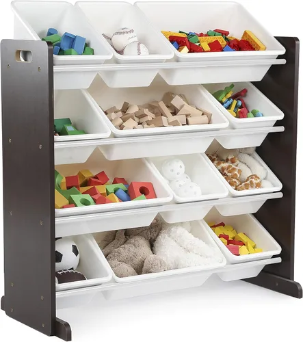 Miniatura 2 de Humble Crew Organizador moderno de juguetes con 12 contenedores, color espresso/blanco y Humble Crew, 4 niveles, estante de almacenamiento
