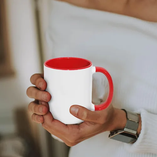 Miniatura 6 de MR.R Tazas de café en blanco de sublimación de 11 onzas, taza blanca con taza de color rojo interior y asa, juego de 2