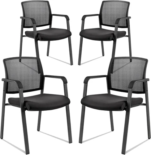 Miniatura 16 de CLATINA Sillas de oficina apilables para recepción de invitados con brazo, silla de sala de espera con respaldo de malla con asiento de tela Negro