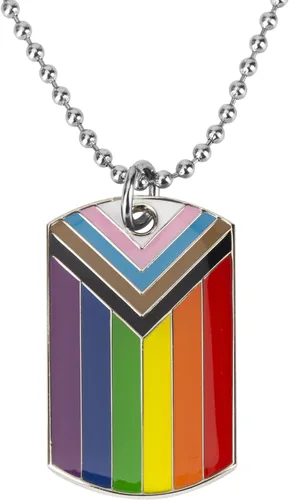 Progress Pride - Collar con colgante de etiquetas de perro LGBT, regalo de orgullo gay, collar de orgullo de arcoíris, joyería LGBT, regalo de