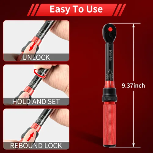 Miniatura 5 de Hairich Llave dinamométrica de 1/4 pulgada, llave dinamométrica de doble dirección pequeña 20-220 pulgadas.libras/2.3-24.9Nm, 72 dientes de alta