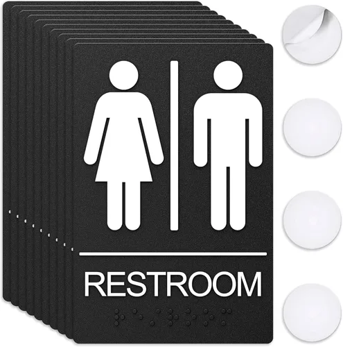 Miniatura 16 de ASSURED SIGNS - Letrero de baño para negocios, 9 x 6 pulgadas, 1 paquete Cumple con la ADA, texto elevado con braille, letrero de baño premium