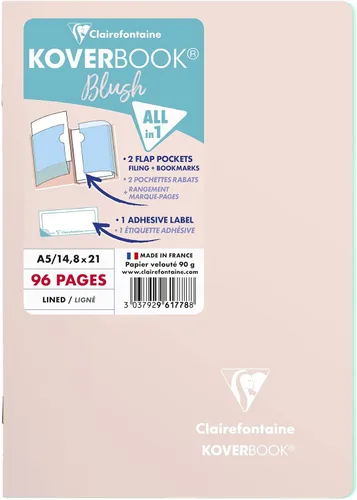 Clairefontaine - Ref 961778C - Cuaderno con grapas Koverbook Blush (48 hojas) - Tamaño A5, regla rayada, papel de vitela cepillado de 3.17 oz/m²,