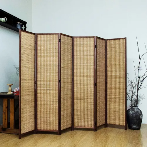 Miniatura 7 de Divisor de habitación de bambú de 3 paneles, pantalla de privacidad plegable beige de 5.6 pies de alto, pared de división independiente de doble