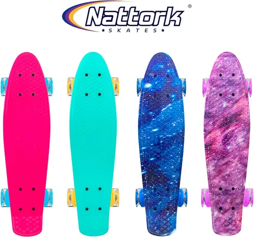 Miniatura 6 de Nattork Patinetas 22 Pulgadas Mini Cruiser Patineta Completa Tablas Retro con Ruedas de Luces Coloridas para Niños, Niñas, Chicos, Principiantes