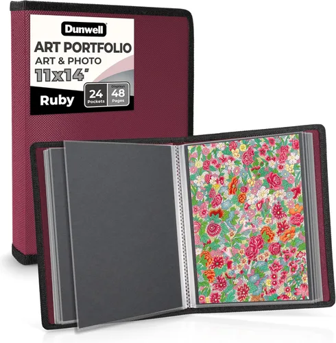 Miniatura 43 de Dunwell Carpeta de álbum de portafolio de arte (negro) - Carpeta de cartera de 11 x 17 pulgadas para obras de arte, 24 fundas de plástico, libro