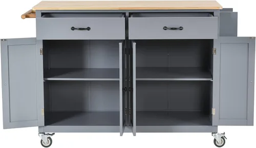Miniatura 3 de LUMISOL Carrito móvil de isla de cocina con gabinete sobre ruedas, carrito rodante con tapa de madera de caucho, cajones, toallero y estante