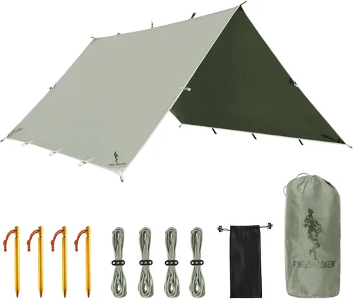 FREE SOLDIER Lona impermeable portátil multifuncional para exteriores, camping, viajes; toldo de mochilero, refugio contra la lluvia