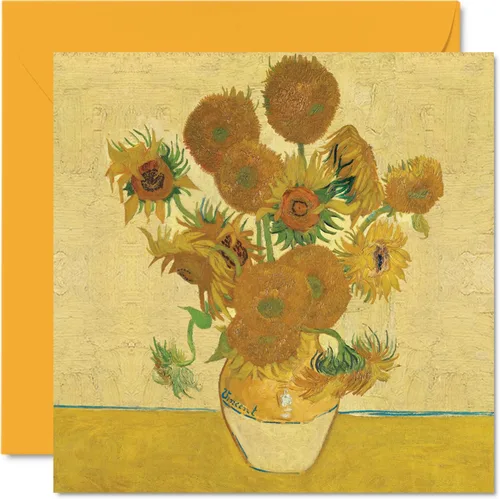 Miniatura 8 de Stuff4 Tarjetas de arte clásicas para hombres y mujeres – Flor de Van Gogh – Famosa tarjeta de cumpleaños abstracta para papá, mamá, tío, tía