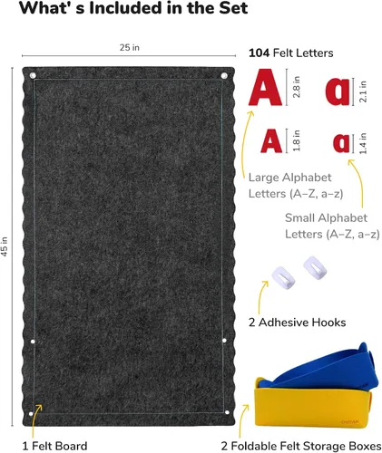 Miniatura 2 de CHEFAN Tablero de letras de fieltro para niños pequeños, tablero de franela grande de 45 x 25 pulgadas para pared, letras mayúsculas y minúsculas