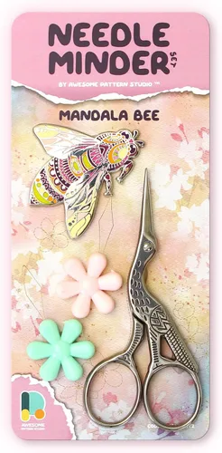 Miniatura 8 de Awesome Pattern Studio Needle Minder Set - Mandala Bee Magnetic Needle Minder + 2 empujadores de agujas. Pin de esmalte para punto de cruz, bordado